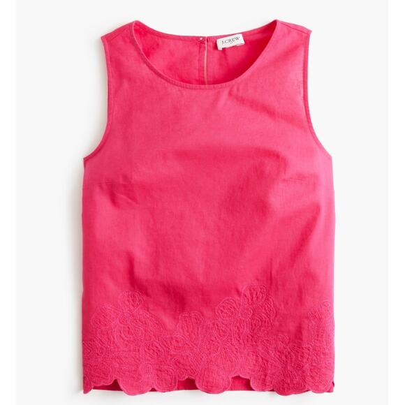J.Crew Embroidered-Trim Shell Top WMNS M Snapdragon Pink Linen Cotton Sleeveless - Picture 4 of 10